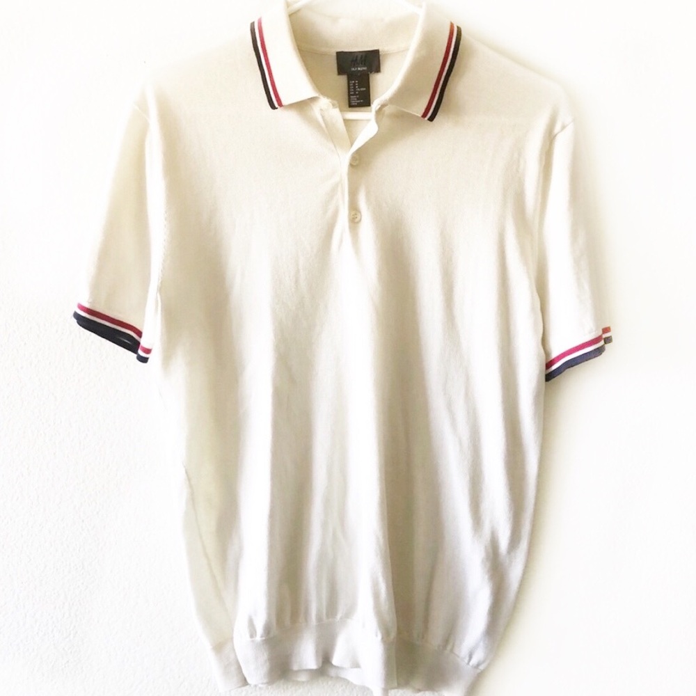 H&M silk blend cream knit polo Men’s size M